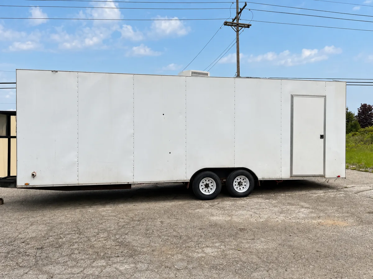 White mobile dishwashing trailer exterior
