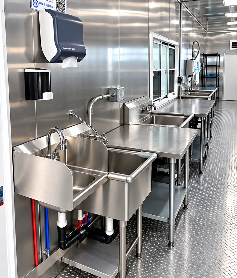 Dishwasher loading station in a dishwashing trailer