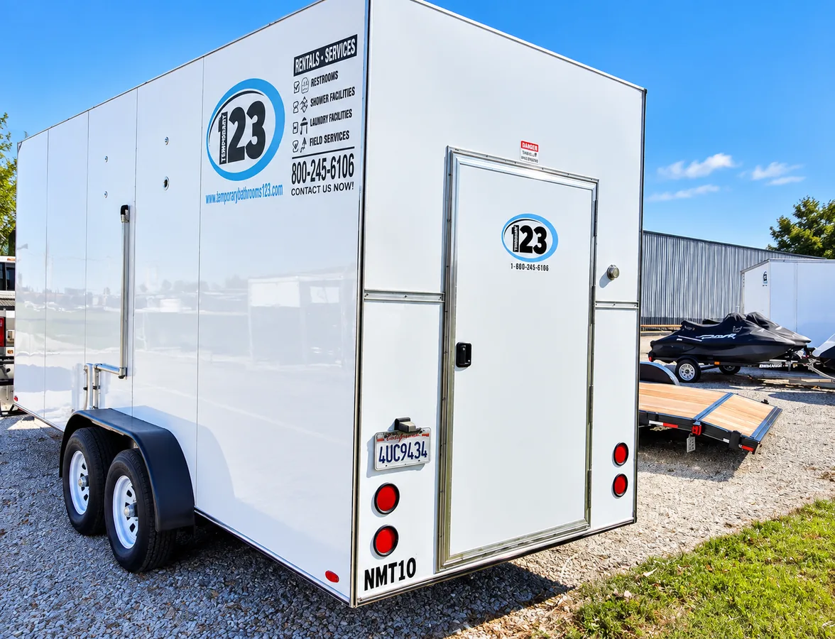 White portable refrigeration trailer exterior